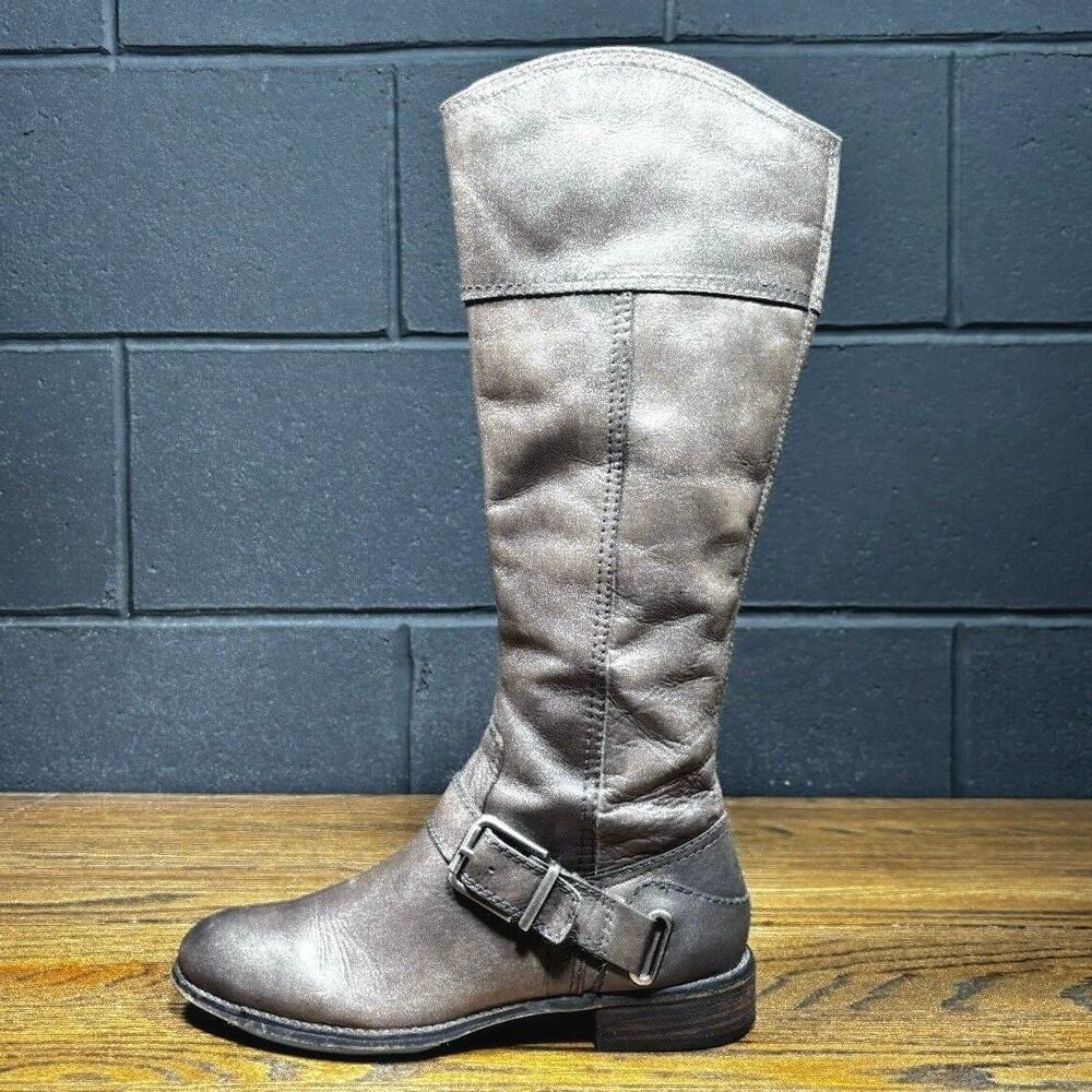Arturo Chiang Tall Brown Leather Riding Boots Harness Buckle Zip Size 7